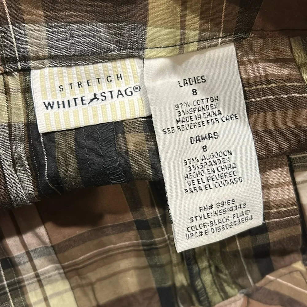 NWT White Stage plaid stretchy Skort ZipUp Belted deep pockets for phone size 8